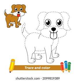 Trace And Color For Kids, Dog Vector