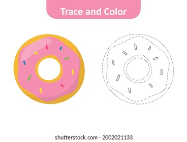 Trace and color for kids, donut vector