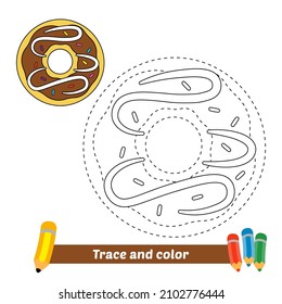 Trace and color for kids, donut vector