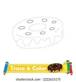 Trace and color for kids, donut vector