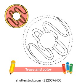 Trace and color for kids, doughnut vector