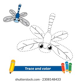 trace and color for kids, dragonfly vector