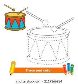 Trace And Color For Kids, Drum Vector