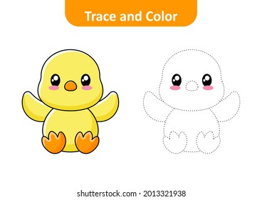 Trace and color for kids, duck vector