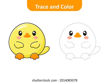 Trace and color for kids, duck vector