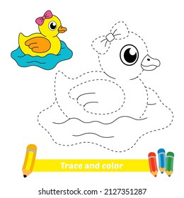 Trace and color for kids, duck vector