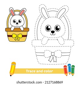 Trace and color for kids, easter bunny vector