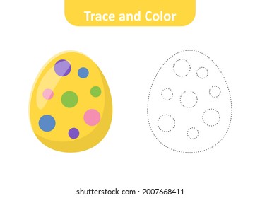 Trace and color for kids, easter egg vector
