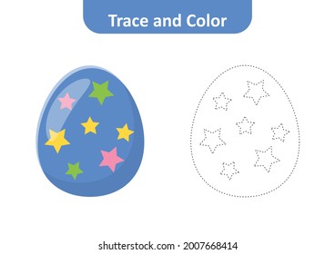 Trace and color for kids, easter egg vector
