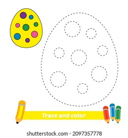 Trace and color for kids, easter egg vector