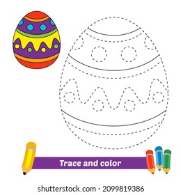 Trace and color for kids, easter egg vector