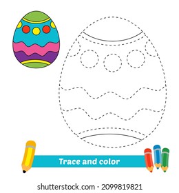 Trace and color for kids, easter egg vector