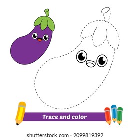 Trace and color for kids, eggplant vector