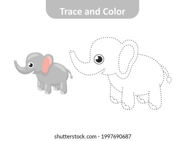 Trace and color for kids, elephant vector