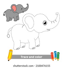 Trace and color for kids, elephant vector