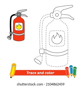 Trace and color for kids, fire extinguisher vector