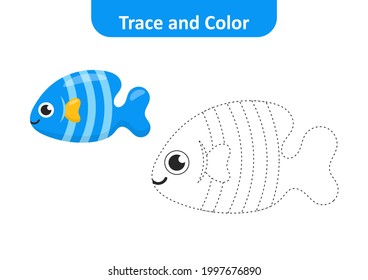 Trace and color for kids, fish vector