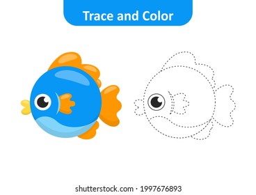 Trace and color for kids, fish vector