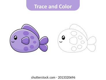 Trace and color for kids, fish vector