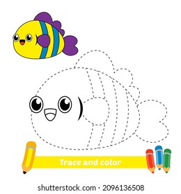 Rastreo y color para niños, vector de peces
