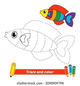 Trace and color for kids, fish vector