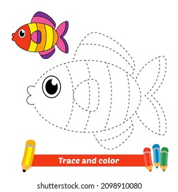 Rastreo y color para niños, vector de peces