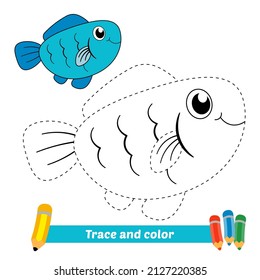 Trace and color for kids, fish vector