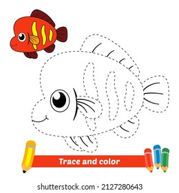 Rastreo y color para niños, vector de peces