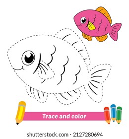 Trace and color for kids, fish vector