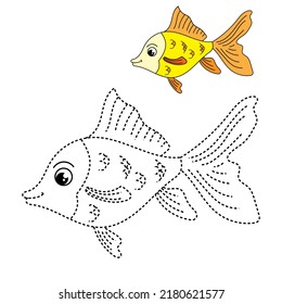 Trace and color for kids, fish vector