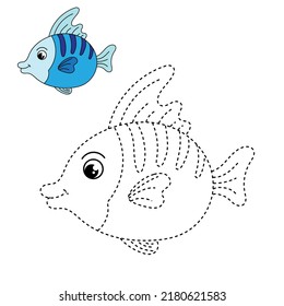 Trace and color for kids, fish vector
