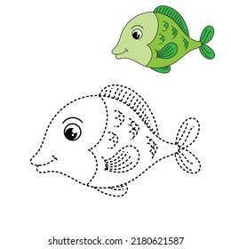 Trace and color for kids, fish vector