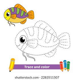 trace and color for kids, fish vector