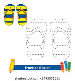 trace and color for kids, flip flops vector