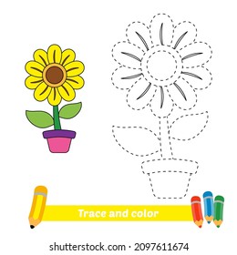 Trace and color for kids, flower vector