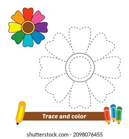 Trace and color for kids, flower vector