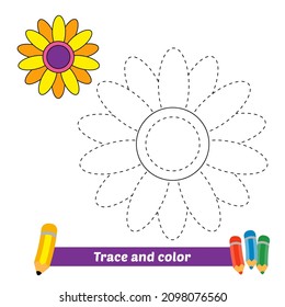 Trace and color for kids, flower vector