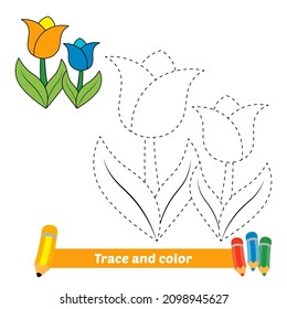 Trace and color for kids, flower vector