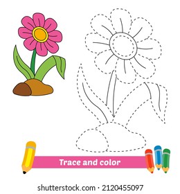 Trace and color for kids, flower vector 5690947 Vector Art at Vecteezy
