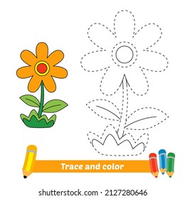 Trace and color for kids, flower  vector