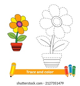 Trace and color for kids, flower vector