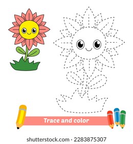 trace and color for kids, flower vector