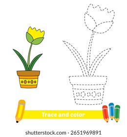 trace and color for kids, flower vector