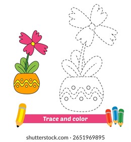 trace and color for kids, flower vector