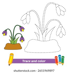 trace and color for kids, flower vector