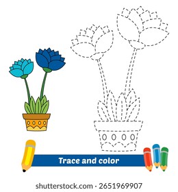 trace and color for kids, flower vector
