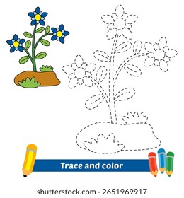 trace and color for kids, flower vector