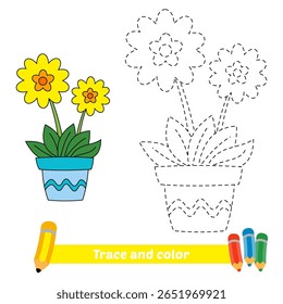 traço e cor para crianças, vetor de flores
