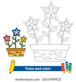 trace and color for kids, flower vector