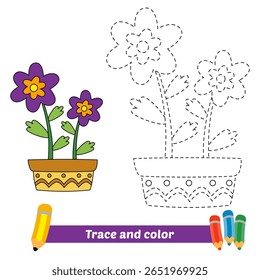 trace and color for kids, flower vector
